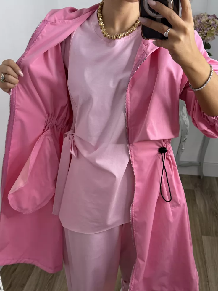 Cortavientos frunce cintura rosa