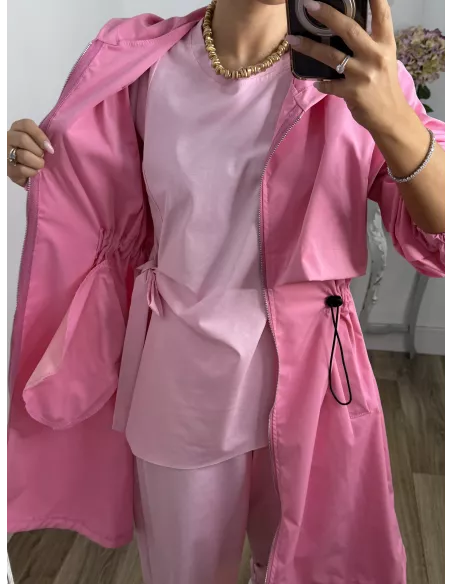 Cortavientos frunce cintura rosa