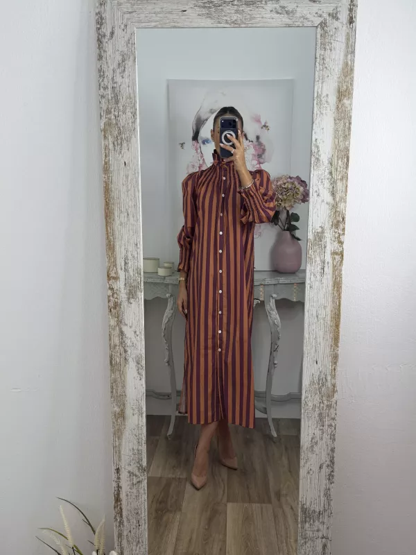 Vestido rayas anchas teja