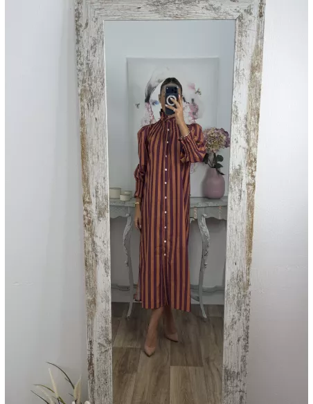 Vestido rayas anchas teja