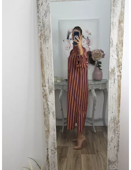 Vestido rayas anchas teja