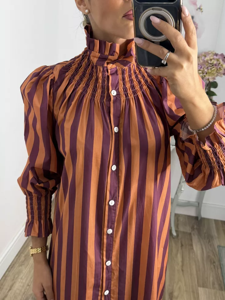 Vestido rayas anchas teja