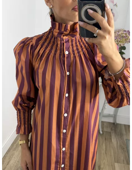 Vestido rayas anchas teja