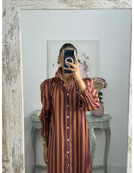 Vestido rayas anchas teja