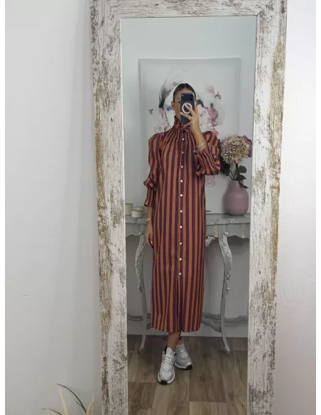 Vestido rayas anchas teja