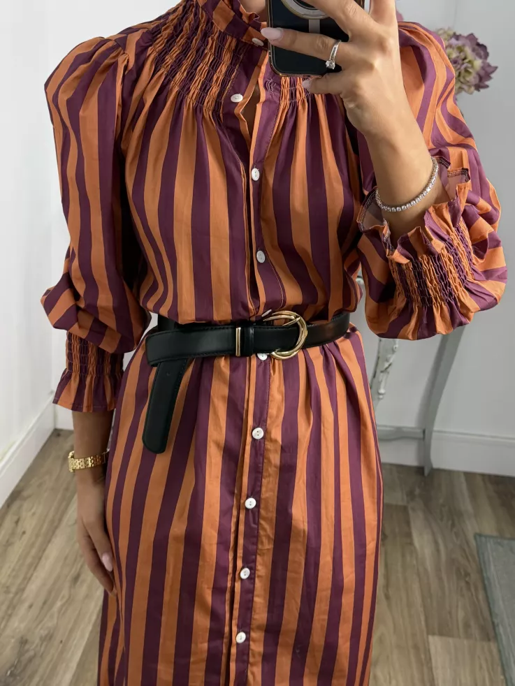 Vestido rayas anchas teja