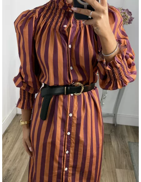 Vestido rayas anchas teja