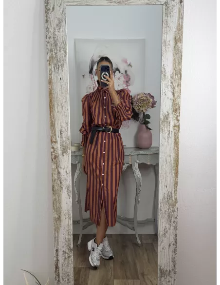 Vestido rayas anchas teja