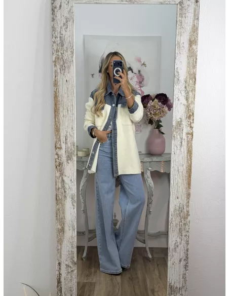 Chaqueta punto blanca y vaquera