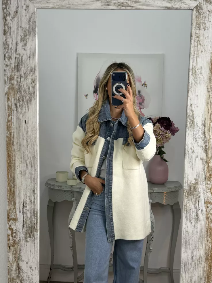 Chaqueta punto blanca y vaquera