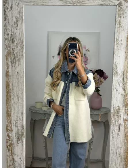 Chaqueta punto blanca y vaquera