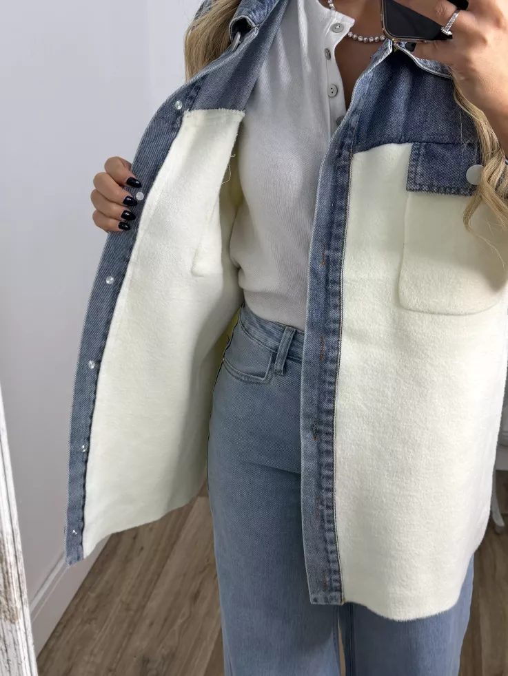 Chaqueta punto blanca y vaquera
