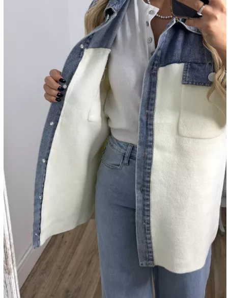 Chaqueta punto blanca y vaquera