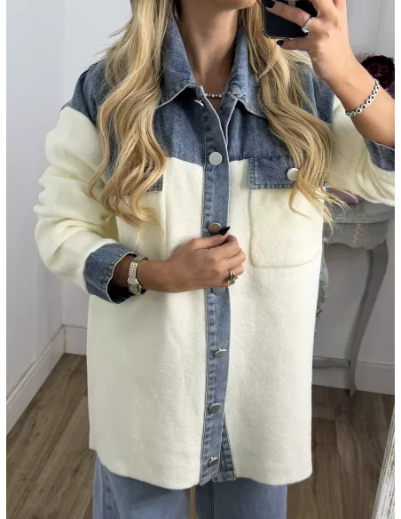 Chaqueta punto blanca y vaquera