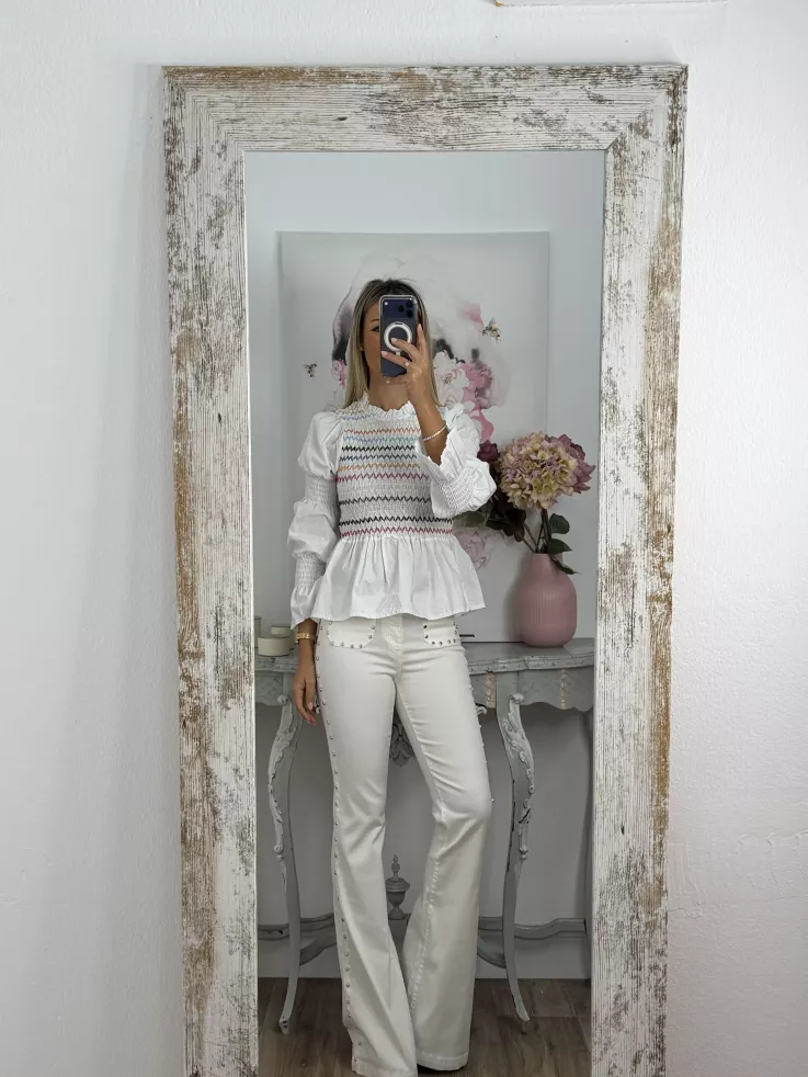 Camisa blanca nido abeja zig zag