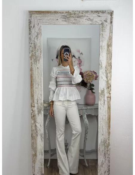 Camisa blanca nido abeja zig zag