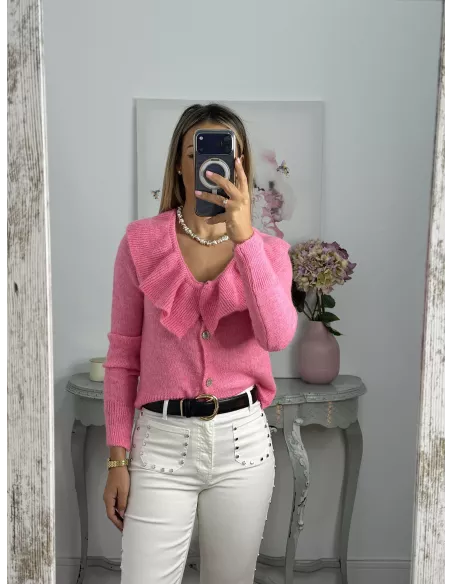 Jeans blanco tachuelas y estrella rosa