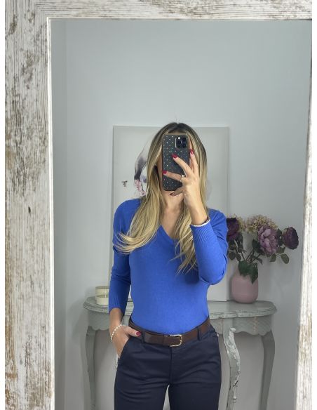 Jersey básico cuello de pico azul