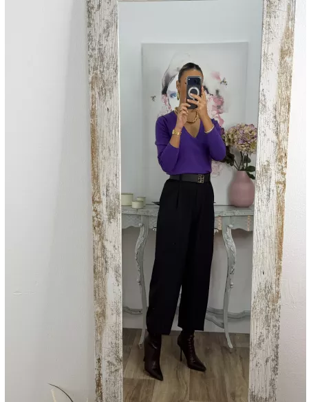 Jersey básico cuello de pico morado