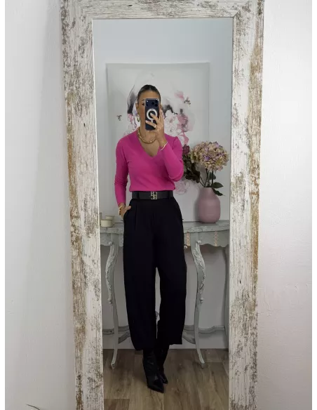 Jersey básico cuello de pico fucsia
