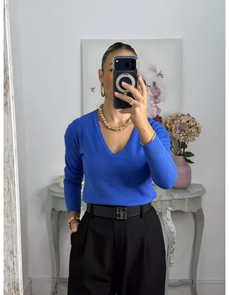 Jersey básico cuello de pico azul