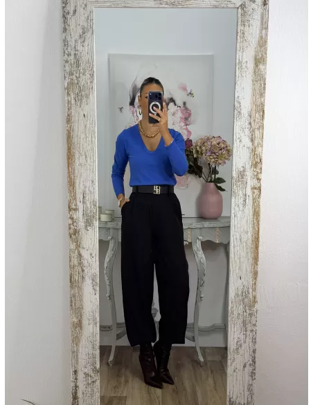 Jersey básico cuello de pico azul