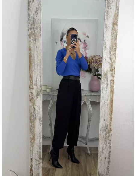 Jersey básico cuello de pico azul