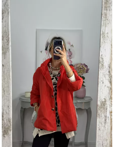 Cortavientos cuello chimenea rojo