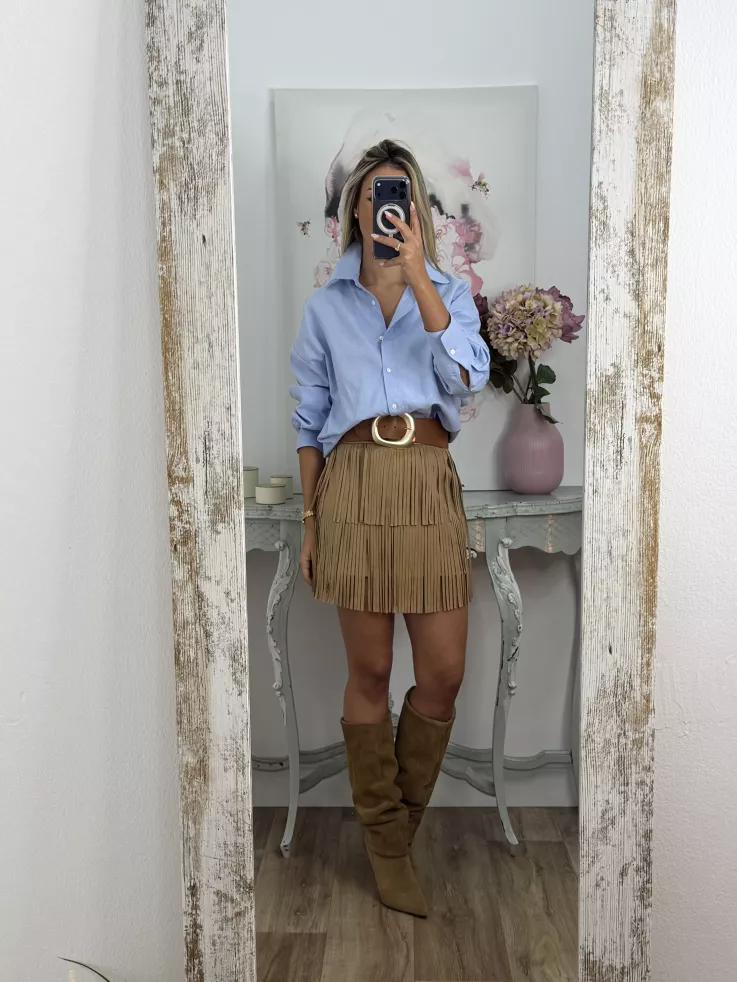 Falda camel Texas flecos