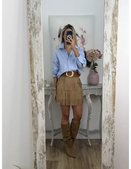 Falda camel Texas flecos