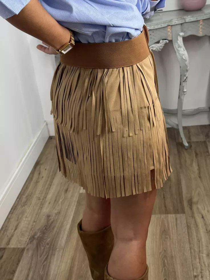 Falda camel Texas flecos