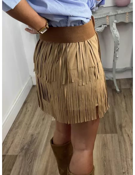 Falda camel Texas flecos