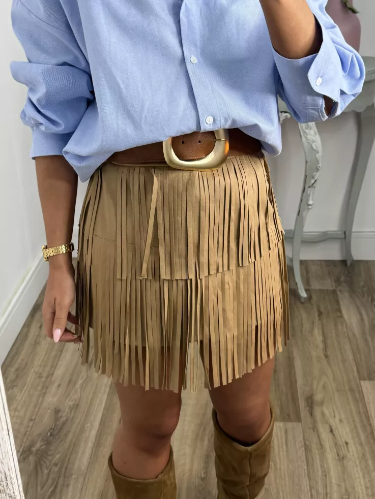 Falda camel Texas flecos