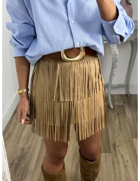 Falda camel Texas flecos