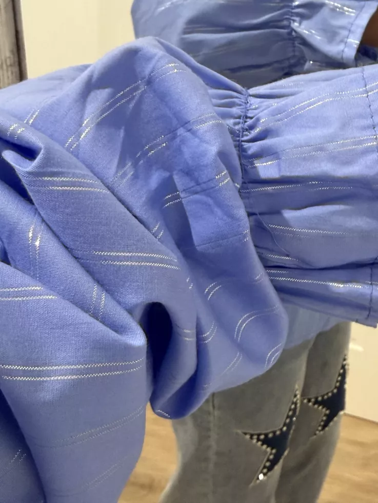 Camisa azul de raya plateada