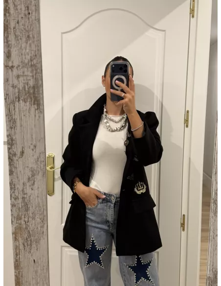 Chaqueta oversize negra parches