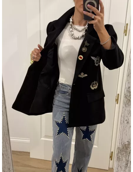 Chaqueta oversize negra parches