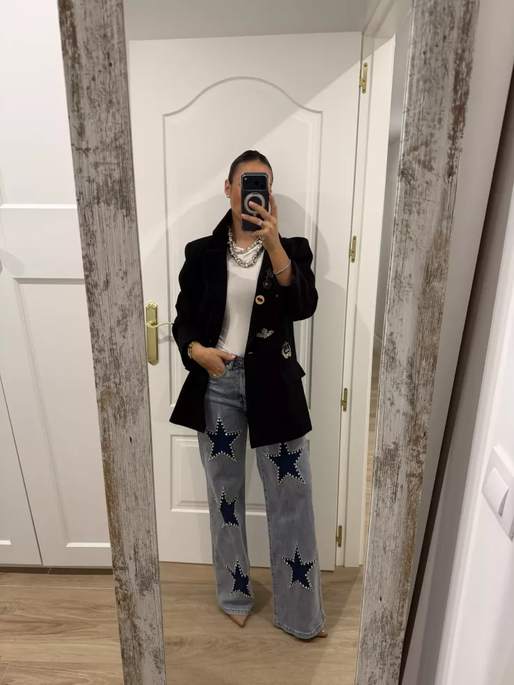 Chaqueta oversize negra parches