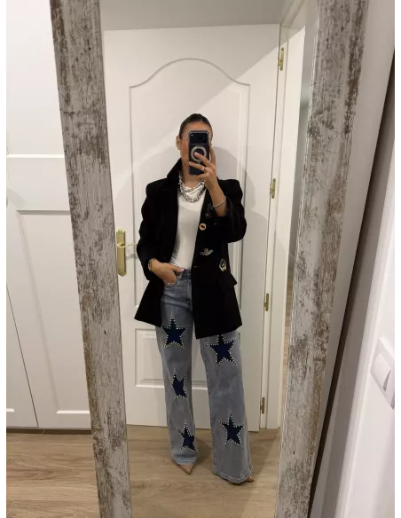 Chaqueta oversize negra parches