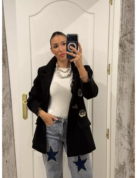 Chaqueta oversize negra parches