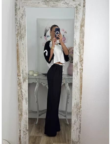 Pantalón negro con cinturilla blanca