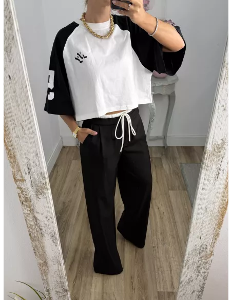 Pantalón negro con cinturilla blanca