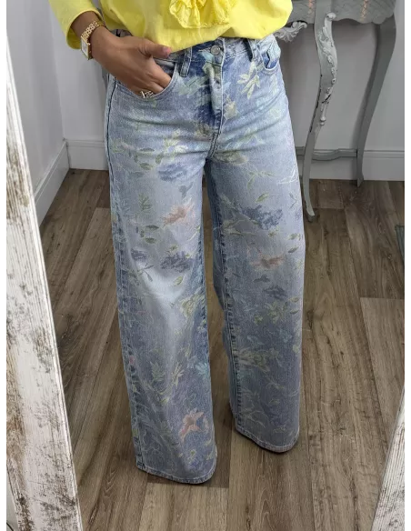 Jeans estampado tonos verdeagua