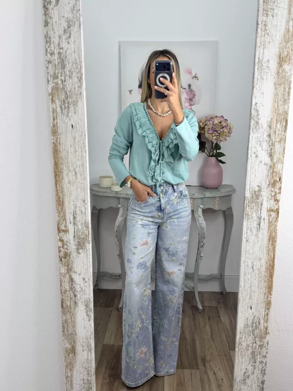 Jeans estampado tonos verdeagua