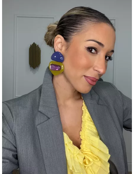 Pendientes Geo morado y amarillo