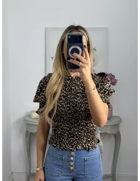 Camisa nido abeja print leo