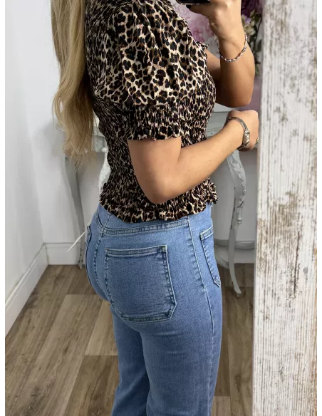 Camisa nido abeja print leo