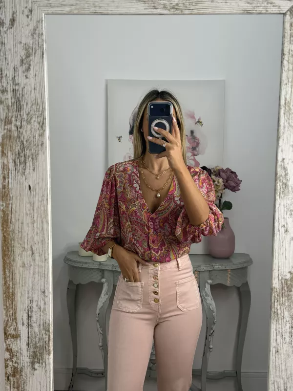 Camisa de gasa estampada rosa