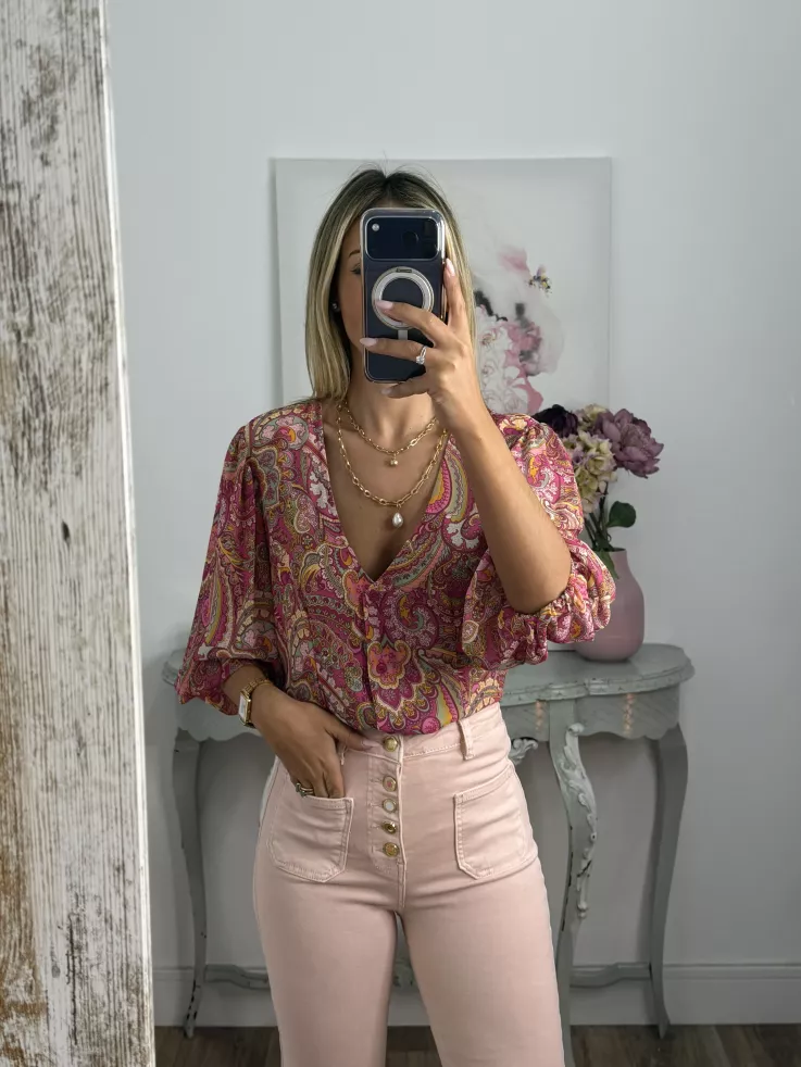 Camisa de gasa estampada rosa