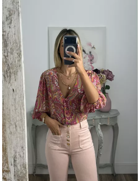 Camisa de gasa estampada rosa